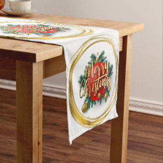 Golden Merry Christmas Table Runner