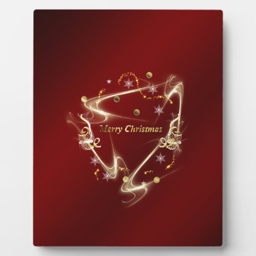 Golden merry christmas text in red plaque