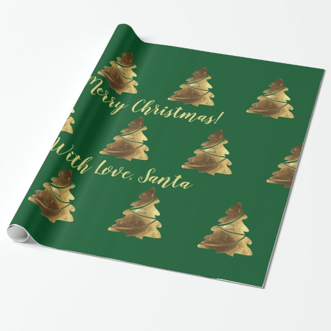Golden Merry Christmas Tree with Candles Elegant Wrapping Paper (Unrolled)