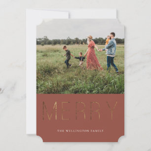 Golden MERRY Modern Photo Holiday Card Red