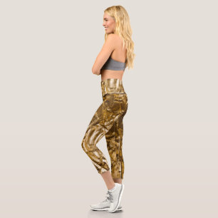 Golden Metalic Pattern Capri Leggings