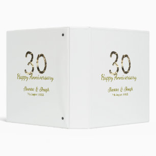 Golden Metallic 30th Happy anniversary add name 3 Ring Binder