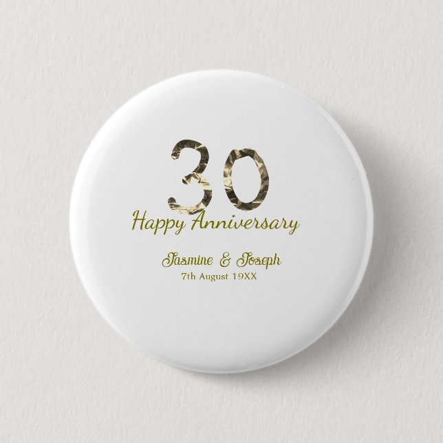 Golden Metallic 30th Happy anniversary add name Button (Front)
