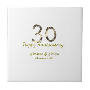 Golden Metallic 30th Happy anniversary add name Ceramic Tile