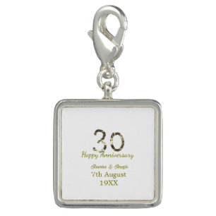 Golden Metallic 30th Happy anniversary add name Charm