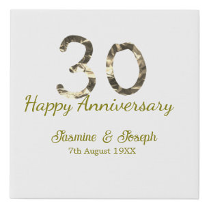 Golden Metallic 30th Happy anniversary add name Faux Canvas Print