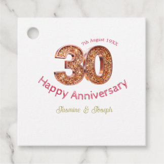 Golden Metallic 30th Happy anniversary add name Favor Tags