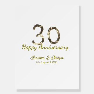 Golden Metallic 30th Happy anniversary add name Foam Board