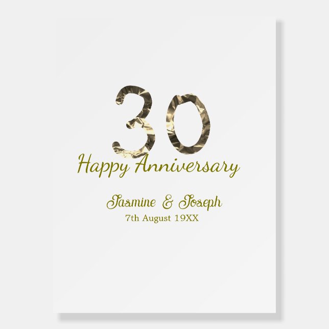 Golden Metallic 30th Happy anniversary add name Foam Board (Front)