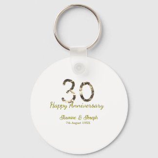 Golden Metallic 30th Happy anniversary add name Keychain