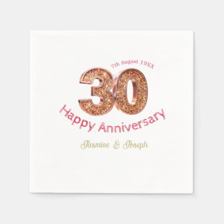 Golden Metallic 30th Happy anniversary add name Napkins