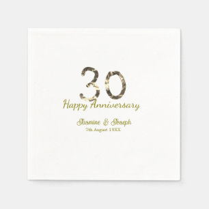 Golden Metallic 30th Happy anniversary add name Napkins