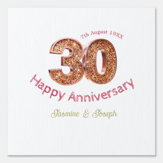 Golden Metallic 30th Happy anniversary add name Sign