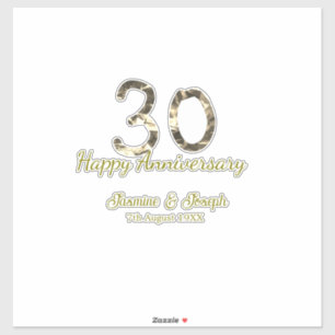 Golden Metallic 30th Happy anniversary add name Sticker