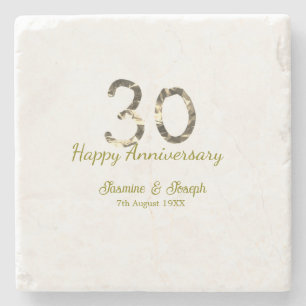 Golden Metallic 30th Happy anniversary add name Stone Coaster