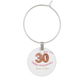 Golden Metallic 30th Happy anniversary add name Wine Charm