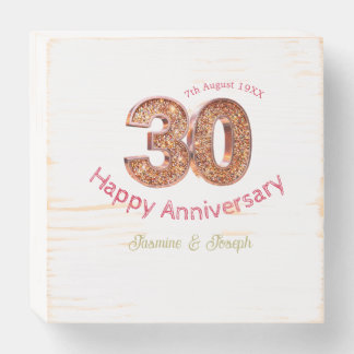 Golden Metallic 30th Happy anniversary add name Wooden Box Sign