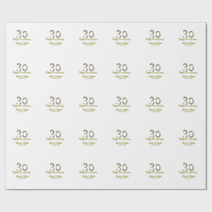 Golden Metallic 30th Happy anniversary add name Wrapping Paper