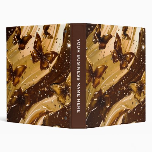 Golden Metallic Butterfly Glam Abstract 3 Ring Binder