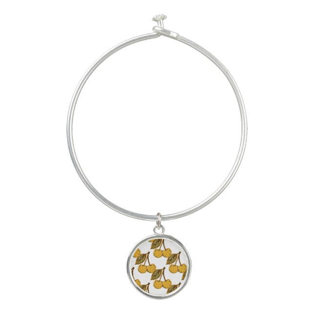 Golden Metallic Cherries Pattern Bangle Bracelet (Front)