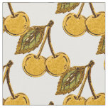 Golden Metallic Cherries Pattern Fabric