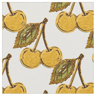 Golden Metallic Cherries Pattern Fabric