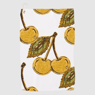 Golden Metallic Cherries Pattern Golf Towel