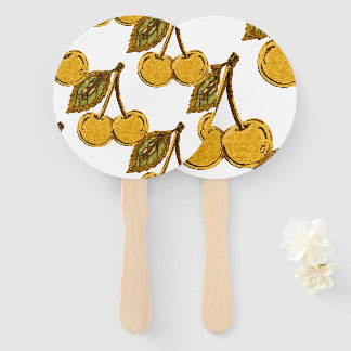 Golden Metallic Cherries Pattern Hand Fan