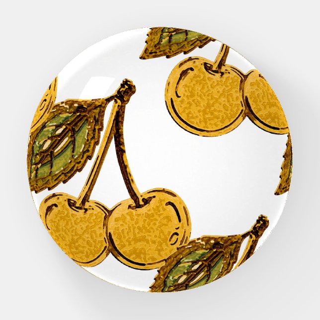 Golden Metallic Cherries Pattern Paperweight (Front)