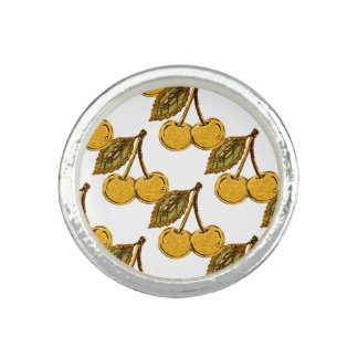 Golden Metallic Cherries Pattern Ring