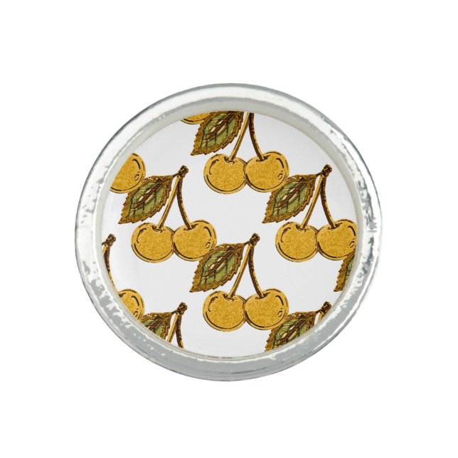 Golden Metallic Cherries Pattern Ring (Front)