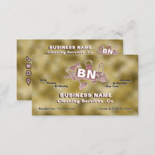 Golden Metallic Cleaning Services Rose Gold Logo Business Card