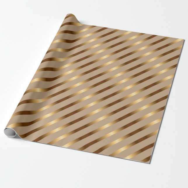 Golden Metallic Diagonal Stripes Wrapping Paper (Unrolled)