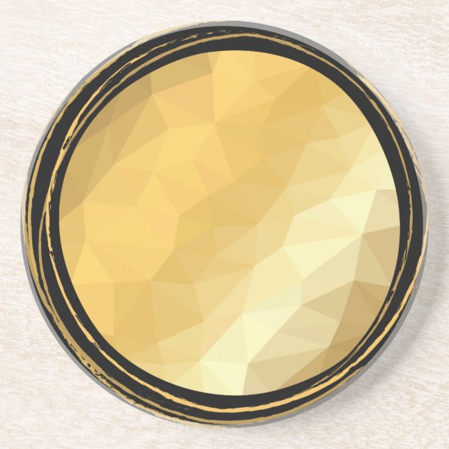 Golden metallic effect geometric design coaster. sandstone coaster (Front)