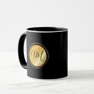 Golden metallic frame custom monogram letters  mug