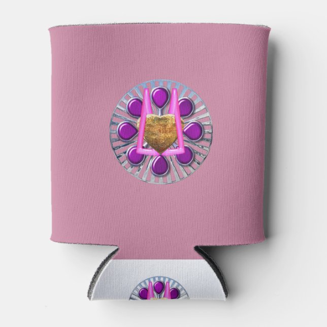 Golden Metallic Heart Stand Can Cooler (Front)