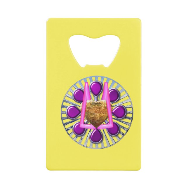 Golden Metallic Heart Stand Credit Card Bottle Opener (Front)