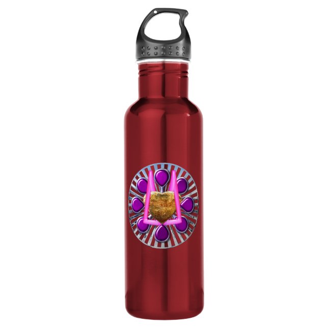 Golden Metallic Heart Stand Stainless Steel Water Bottle (Front)