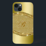 Golden Metallic Look With Diamonds Pattern iPhone 13 Case<br><div class="desc">Gold tones shiny metallic look with yellow tines diamonds pattern. Custom and optional monogram.</div>
