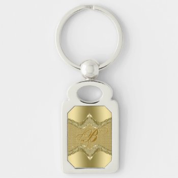Golden Metallic Look With Diamonds Texture Keychain by artOnWear at Zazzle