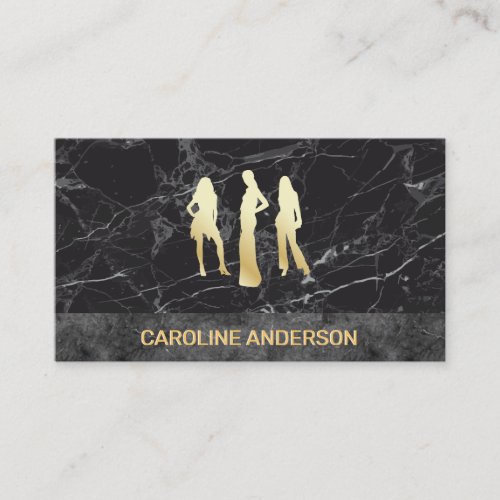 Golden Metallic Models  Black Marble Color Block Business Card