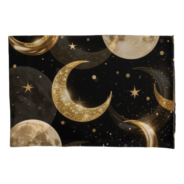 Golden Metallic Moons Pattern,Luxe Celestial  Pillow Case (Front)