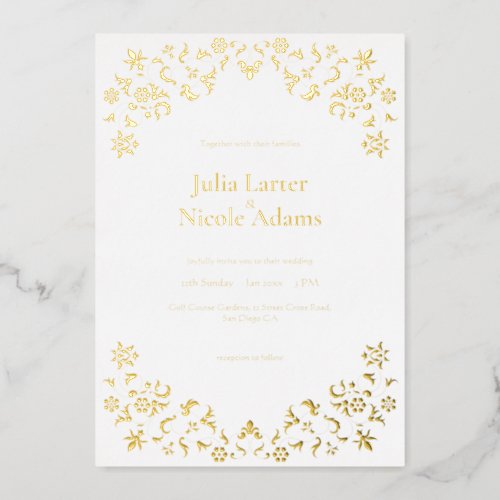 Golden Metallic Motifs Minimalist Wedding Foil Invitation