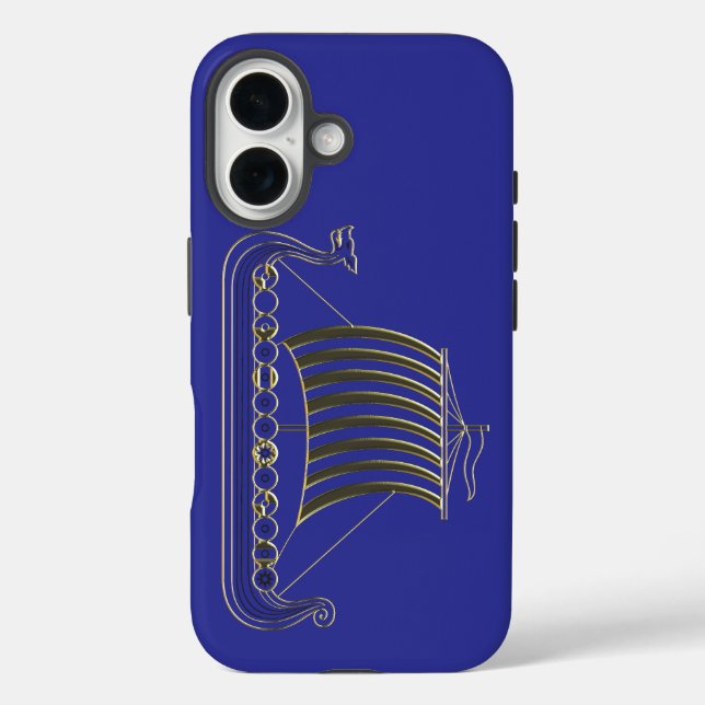 Golden Metallic Outline of a Longboat Phone Cover (Back)
