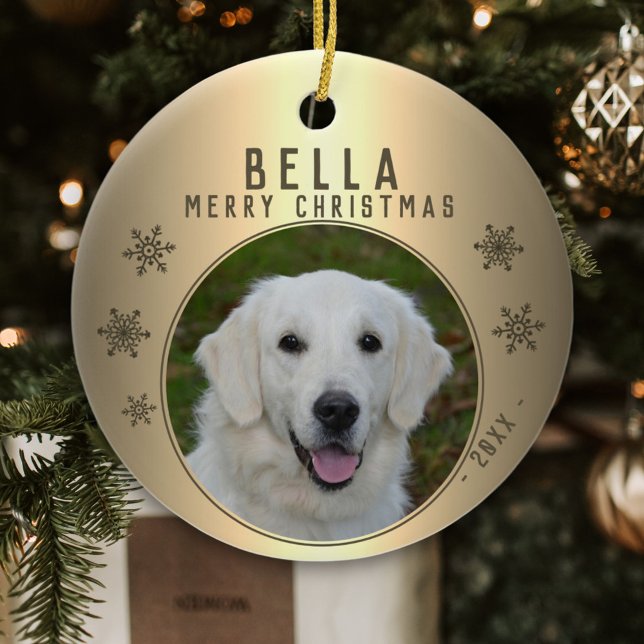 Golden Metallic Snowflake Dog Pet Photo Ceramic Ornament (Creator Uploaded)