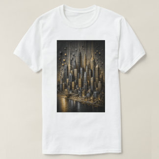Golden Metropolis | 3D Micro Mosaic Skyline T-Shirt