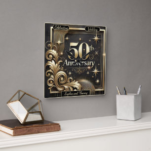 Golden Milestone: 50th Anniversary Tribute Square Wall Clock