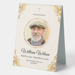 Golden Minimalist Obituary Memorial Service  Table Tent