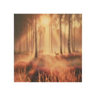 Golden Misty River in Autumn Serenity – Wood Art