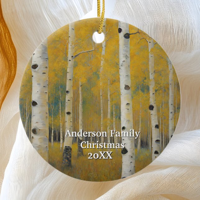 Golden Modern Aspen Trees Ceramic Ornament (Creator Uploaded)